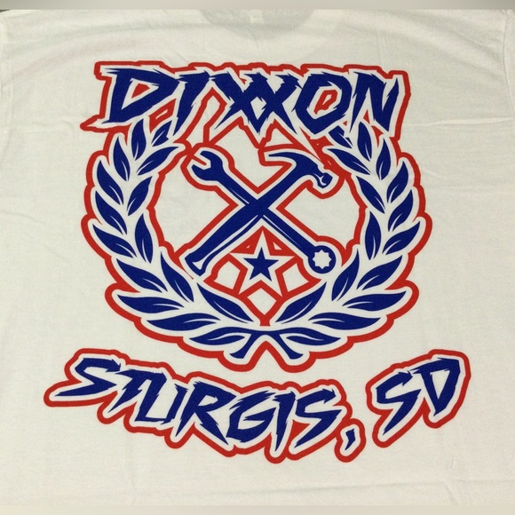 Dixxon White Sturgis USA Sketchy Blue and Red Crest Graphic Men’s T-Shirt Size L - Picture 2 of 7